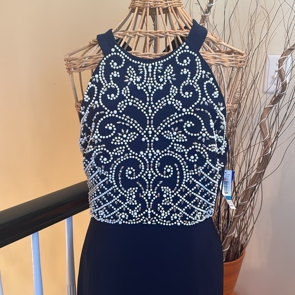 Morgan & Co NWT navy blue dress with white and silver bling made in USA 🇺🇸 - Picture 3 of 12